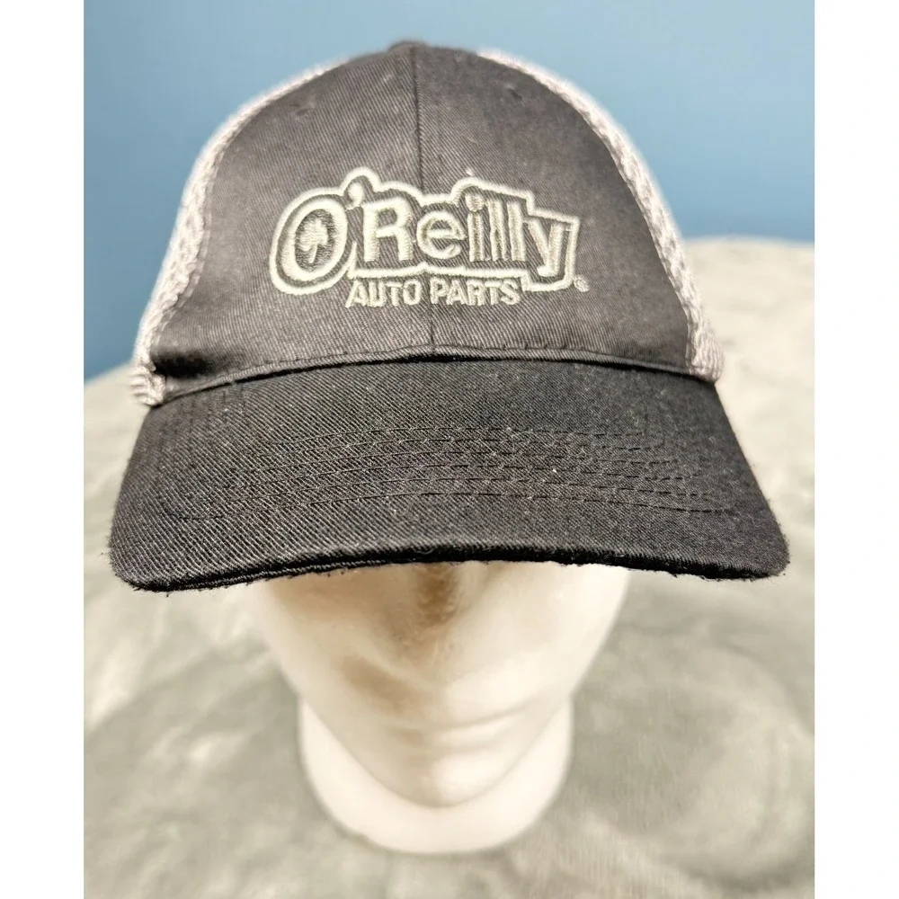 OReilly Auto Parts Trucker Hat Mens Adjustable Black Gray Mesh Snapback